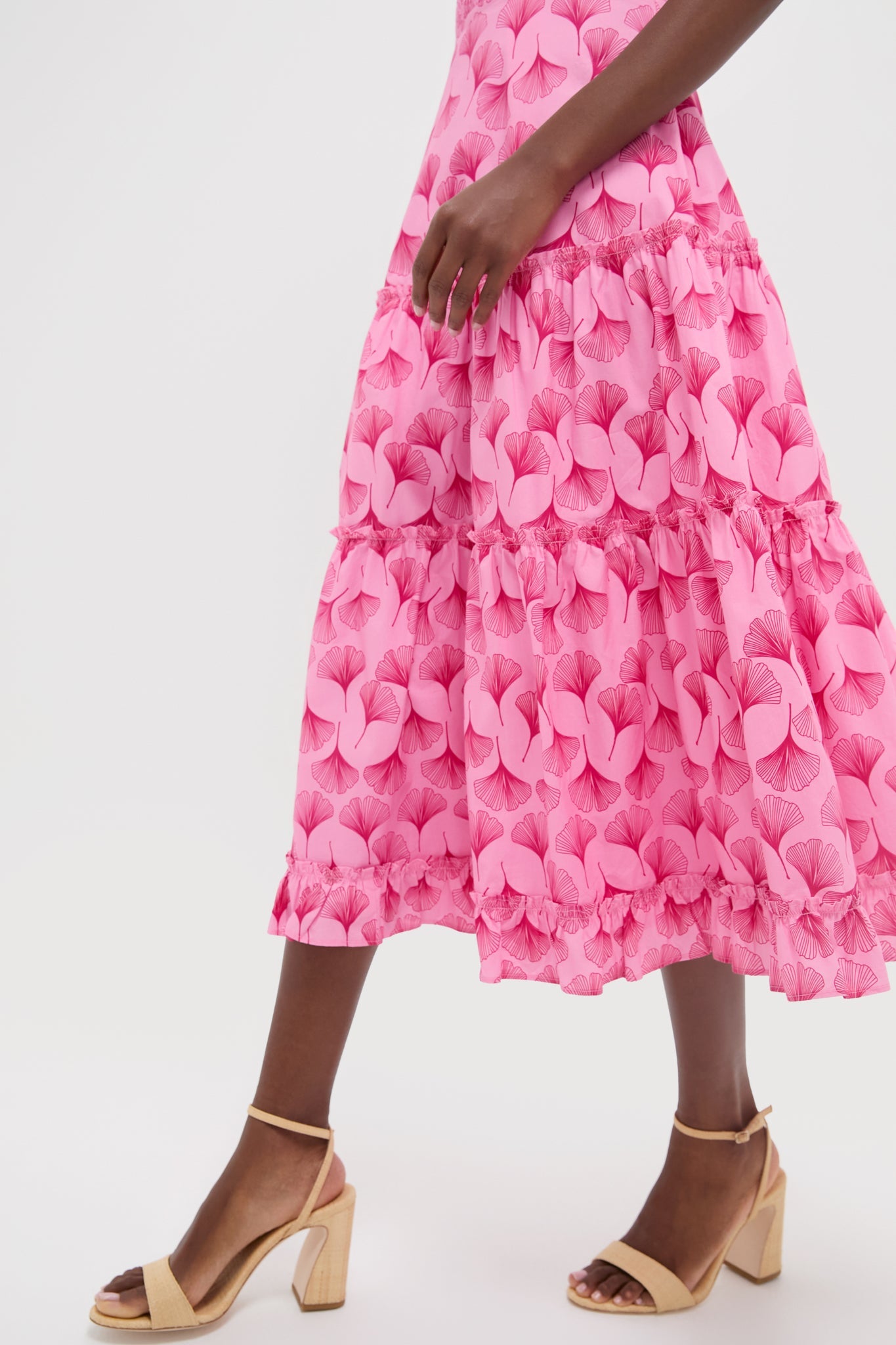 Pink and Raspberry Ginkgo Floral Augustine Midi Dress