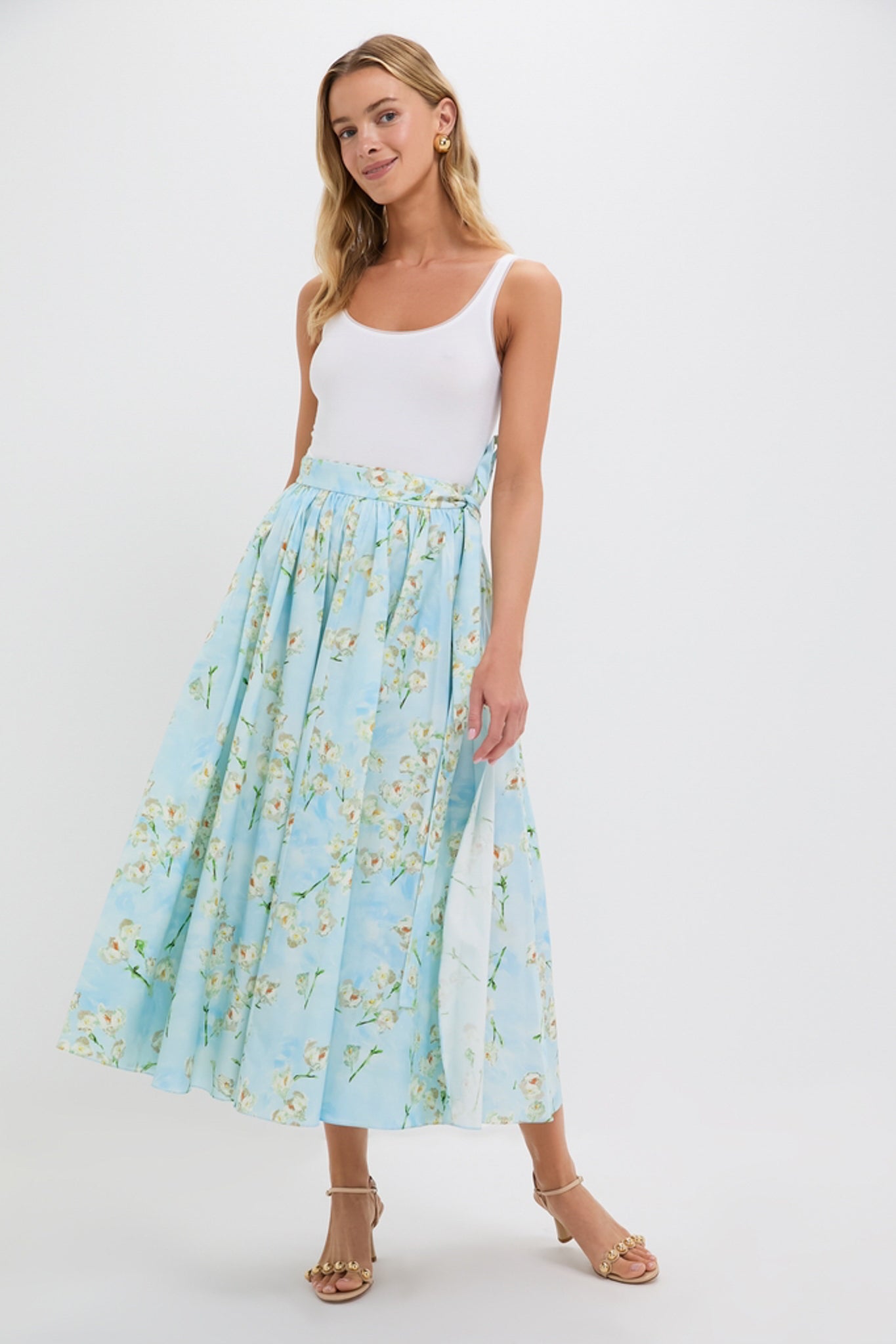 Little Lillies on Blue Evelyna Midi Skirt