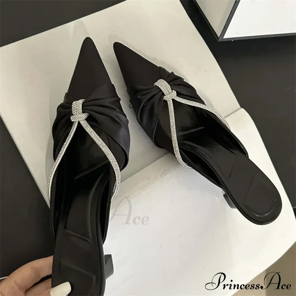Design Style Crystal Pointed Fashion Thin Heels Shallow Casual Dress Low Heel Pump