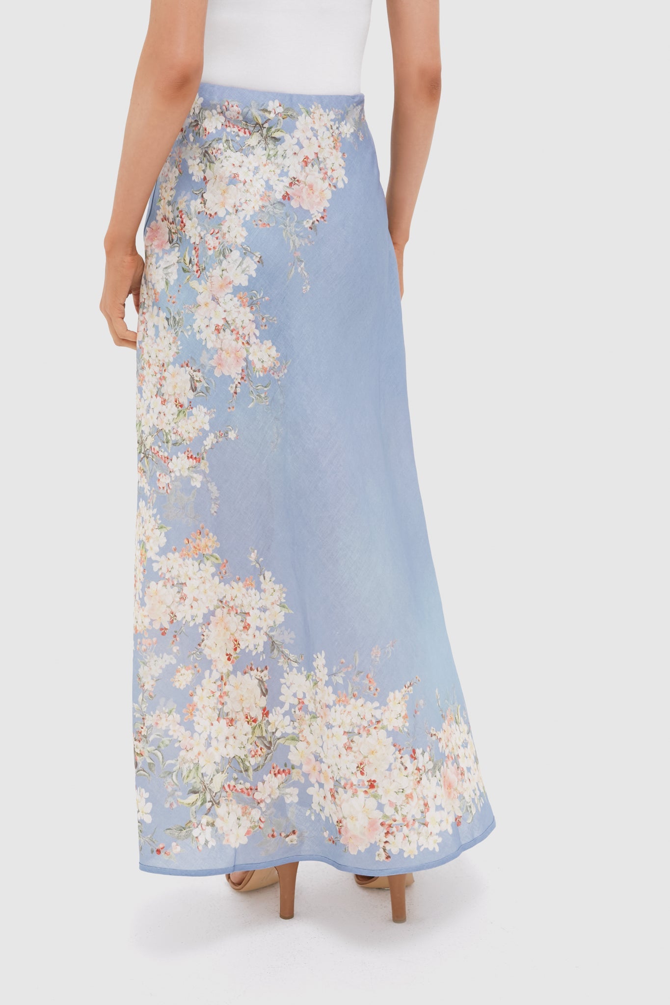 Teal Blue Botanical Floral Cascadian Bias Skirt