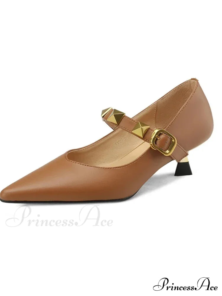 Fashion Fall Pointed Shallow Mouth Rivets Professional Temperament Low Heel Pump