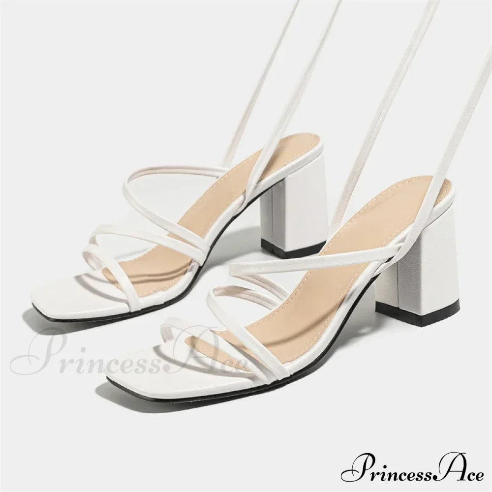 Fashion Narrow Band Ankle Cross-Strap Square Toe Banquet Party Low Heel Pump