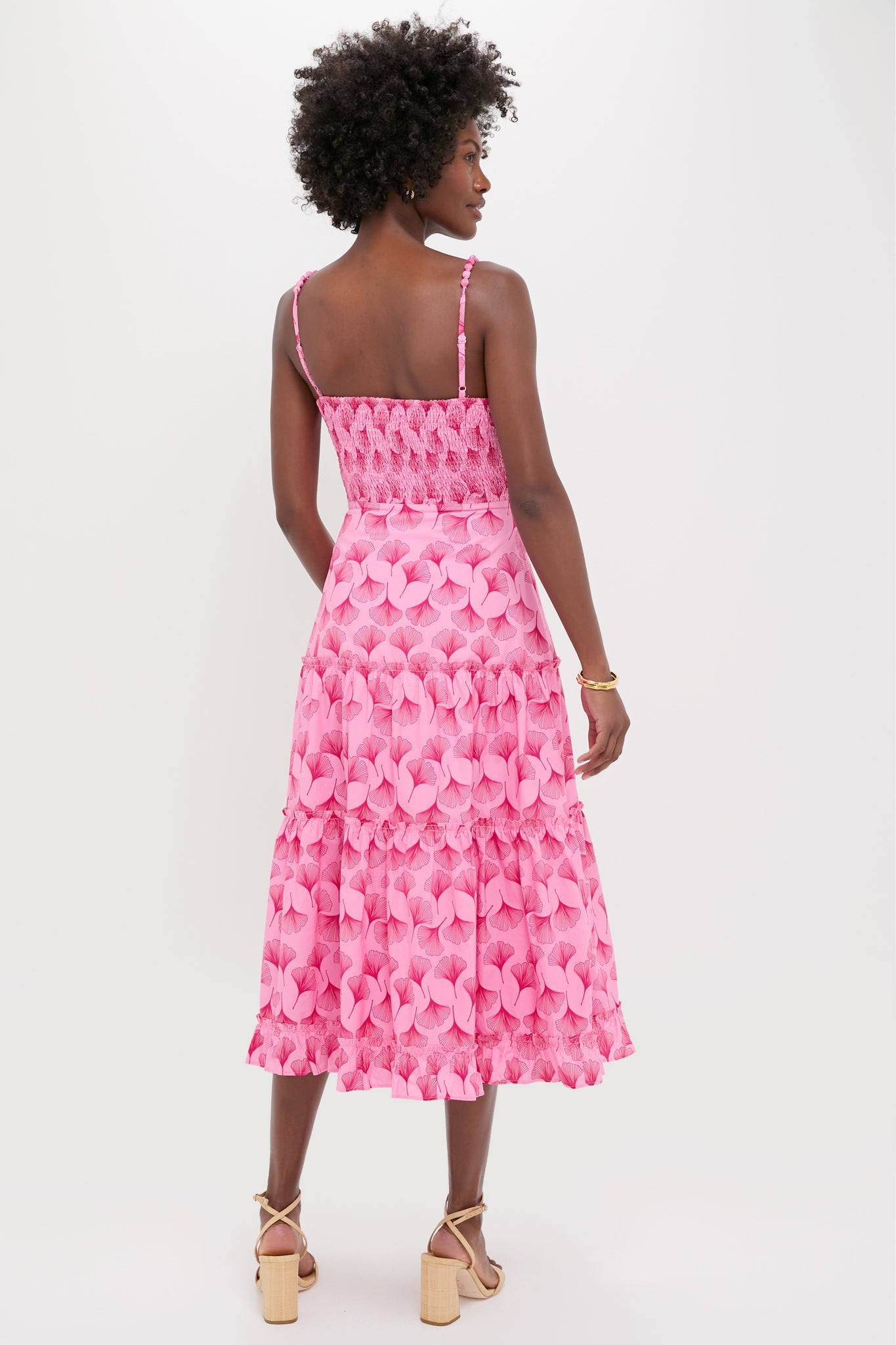 Pink and Raspberry Ginkgo Floral Augustine Midi Dress