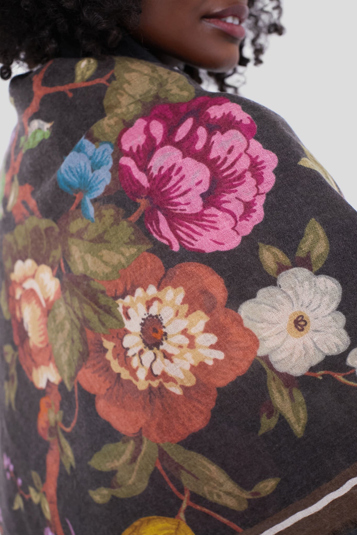 Baroque Floral Silk Cashmere Blend Large Scarf