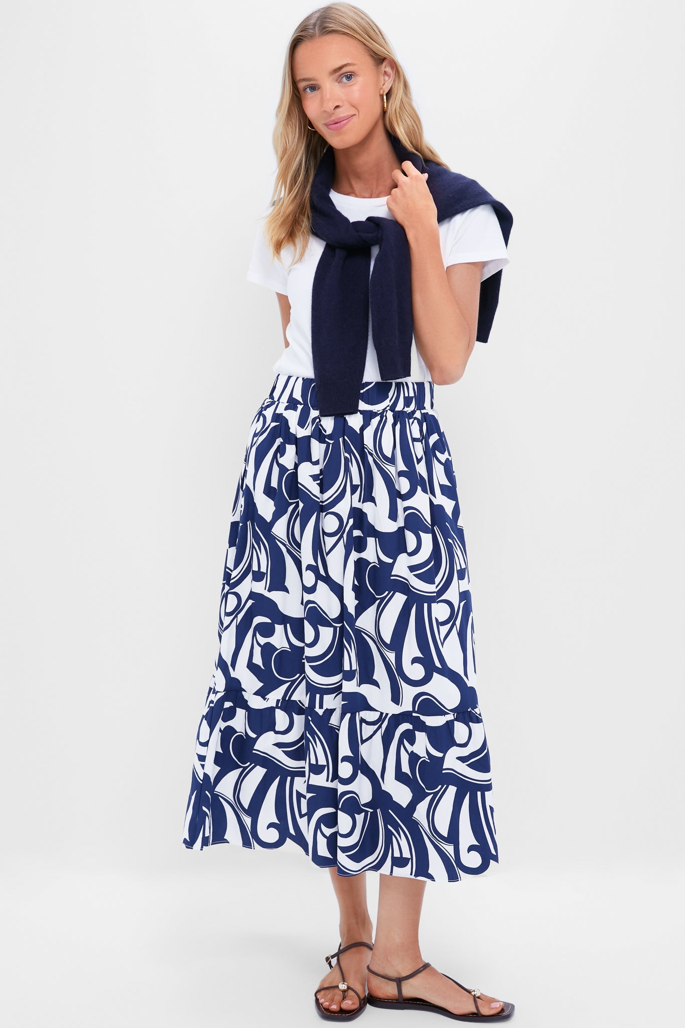 Navy & White Swirl Print Willard Maxi Skirt