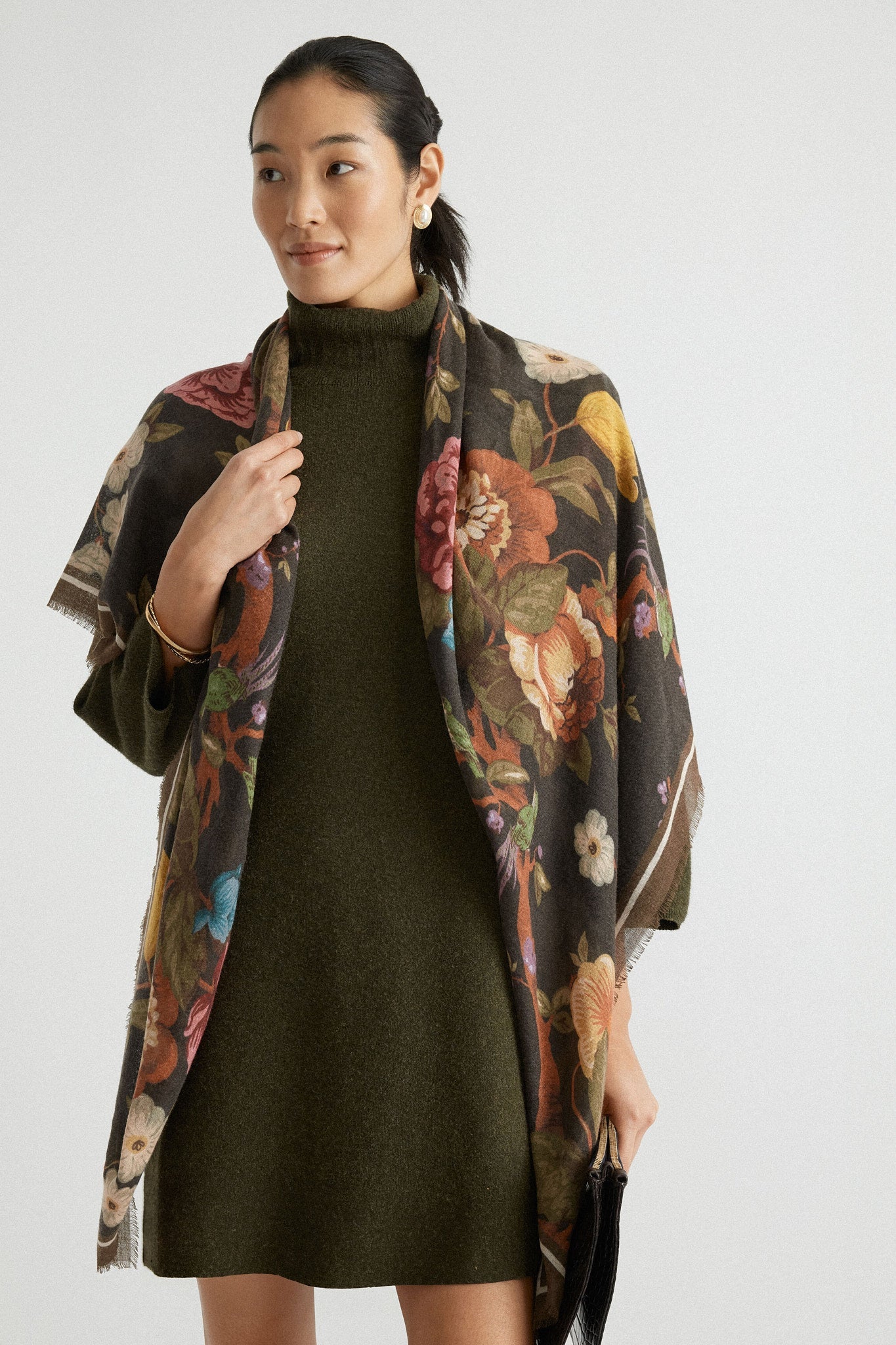 Baroque Floral Silk Cashmere Blend Large Scarf