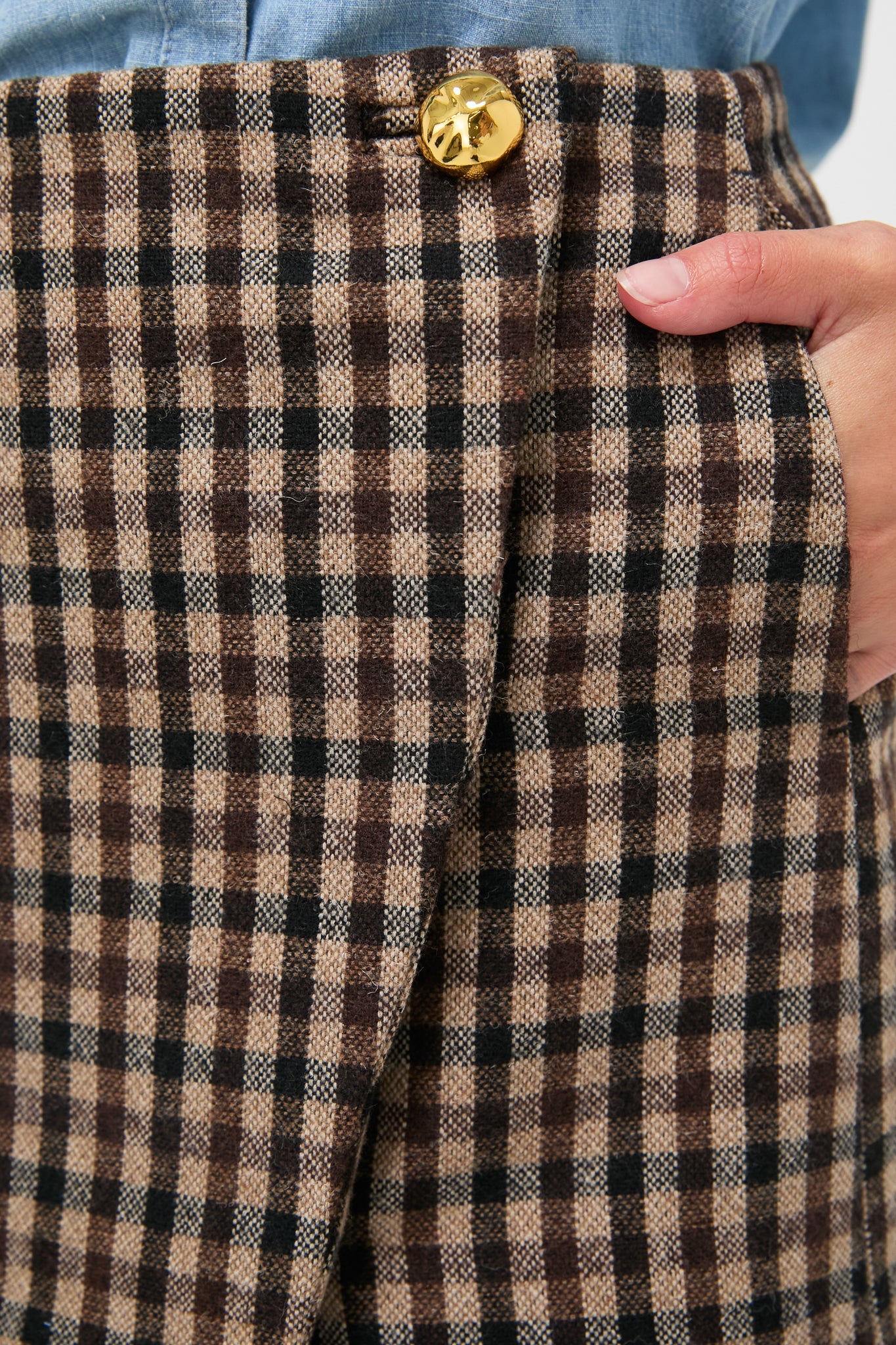 Chicory Coffee Check Wool Mix Skirt