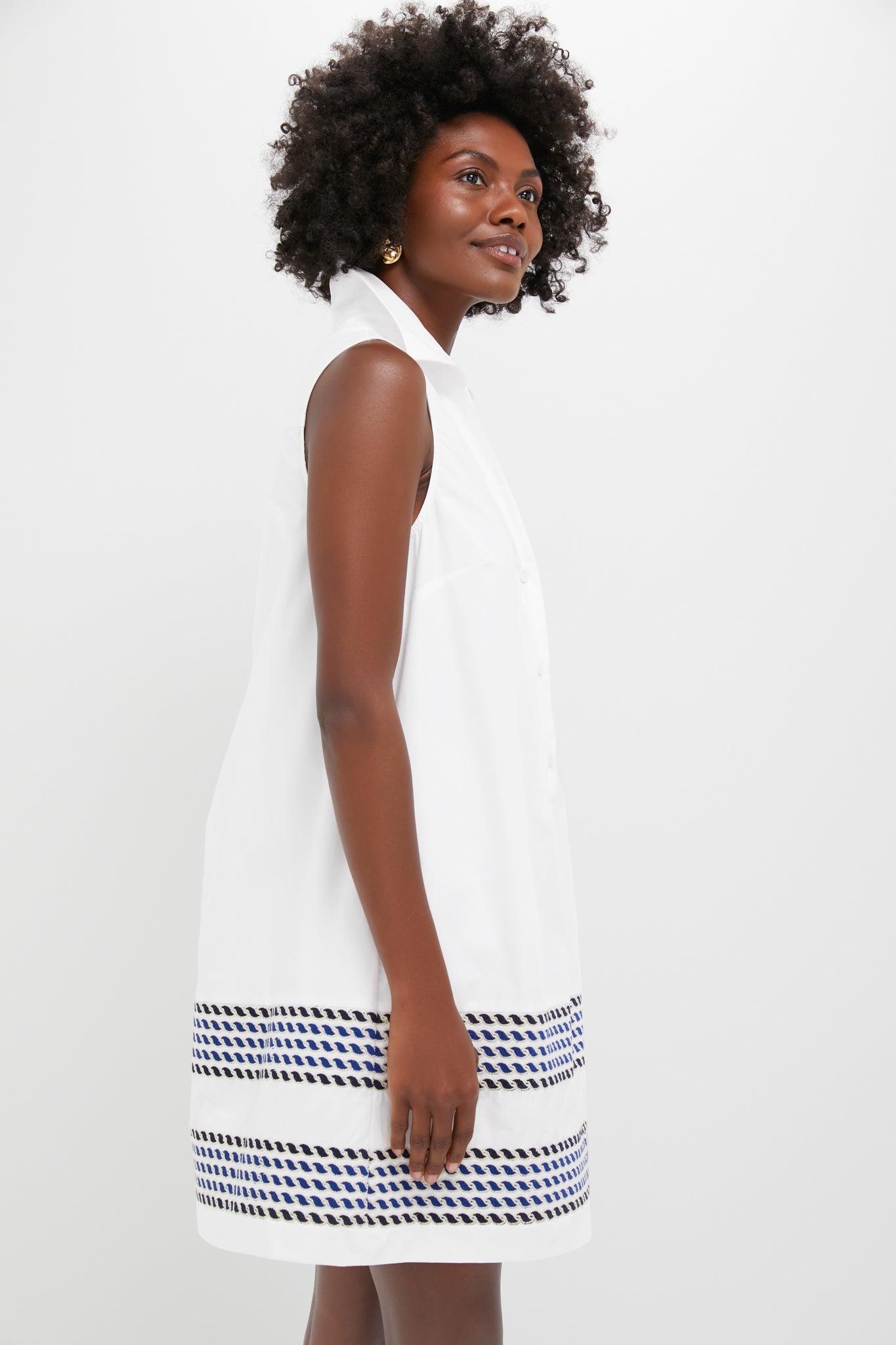 White High Tide Embroidered Stripe Sleeveless Collier Dress