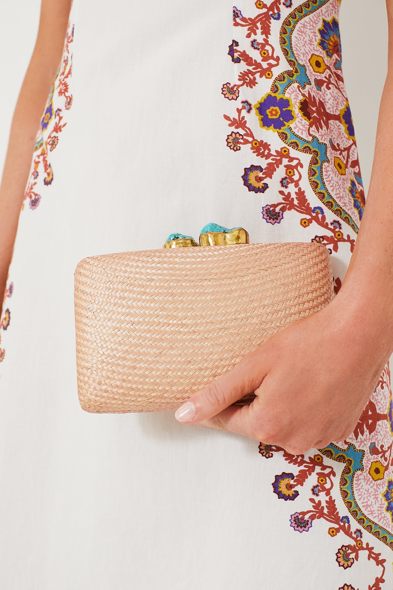 Toast Jen Straw Clutch with Turquoise Stones