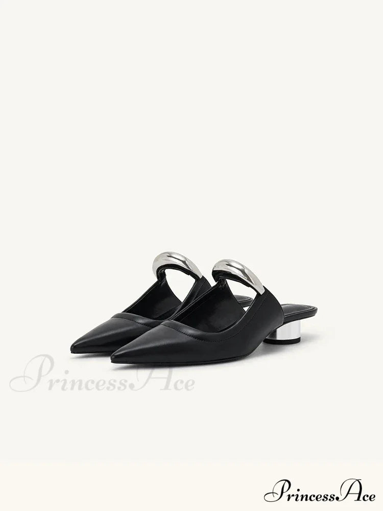 Punk Gothic Metal Buckle Low Heels Pointed Thick Heeled Platform Low Heel Pump