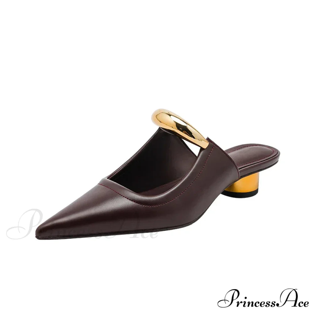 Punk Gothic Metal Buckle Low Heels Pointed Thick Heeled Platform Low Heel Pump