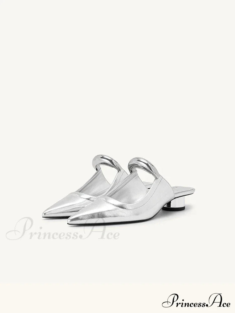 Punk Gothic Metal Buckle Low Heels Pointed Thick Heeled Platform Low Heel Pump