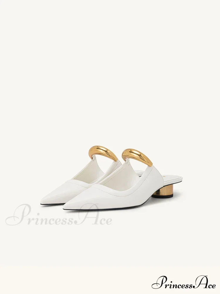 Punk Gothic Metal Buckle Low Heels Pointed Thick Heeled Platform Low Heel Pump