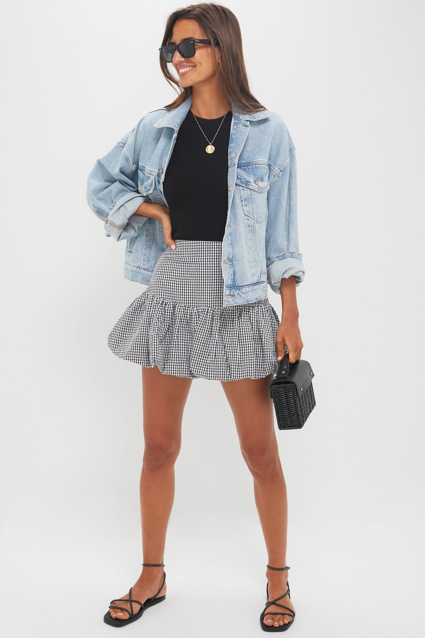 Black Gingham Seersucker Ines Bubble Skirt