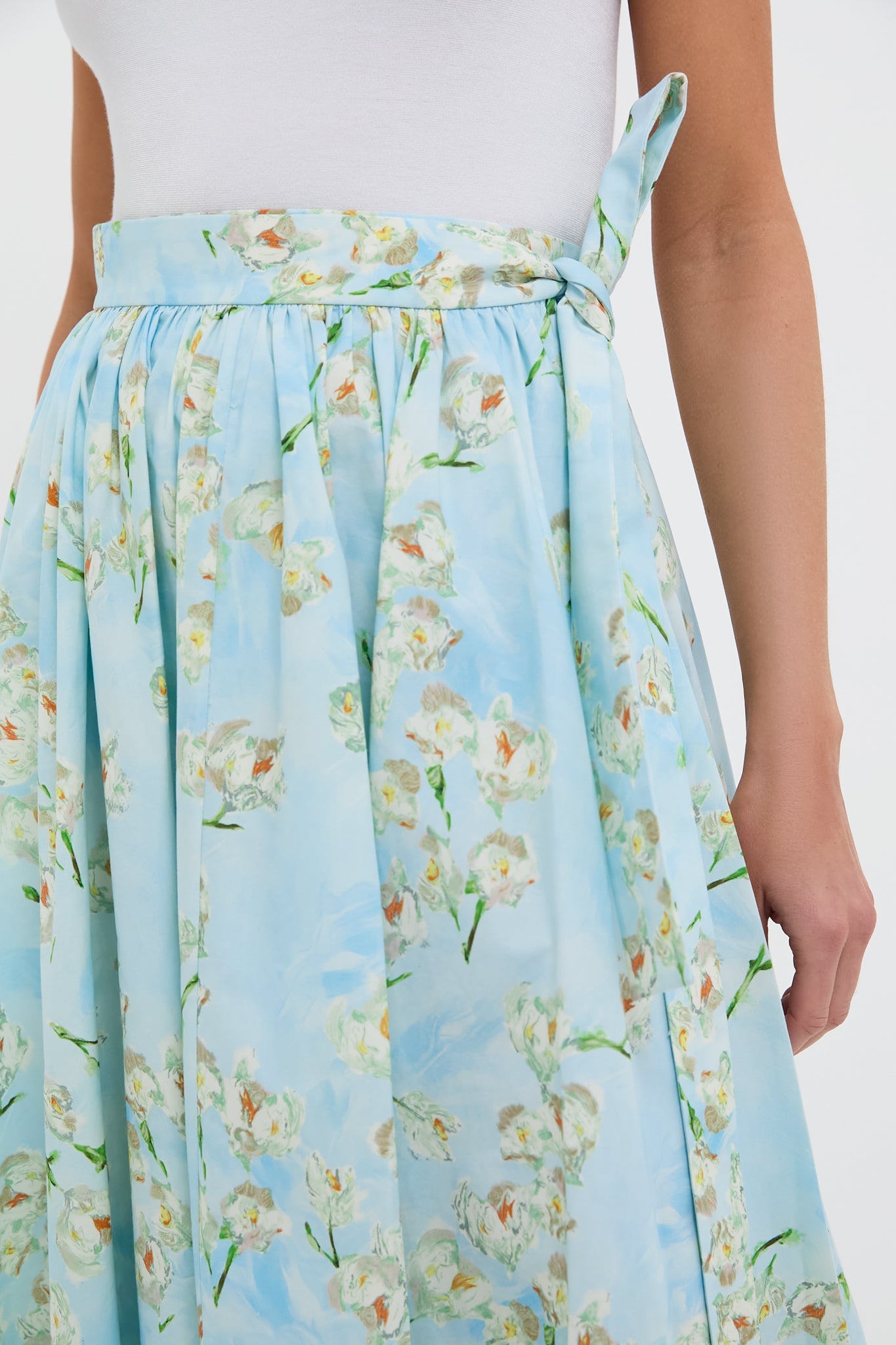 Little Lillies on Blue Evelyna Midi Skirt