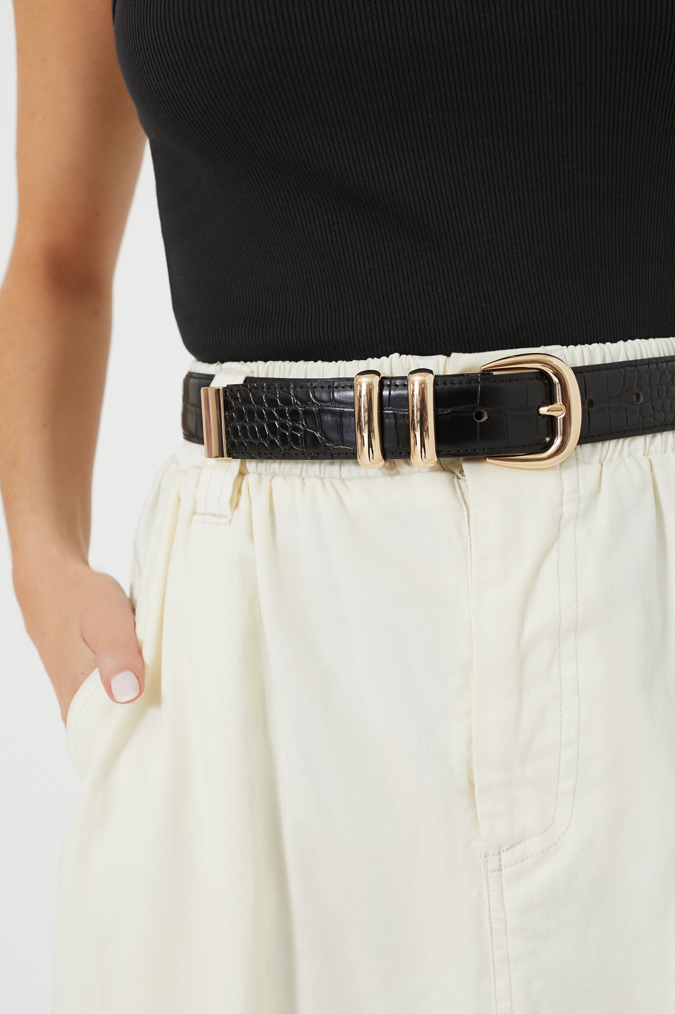 Black Croc-Embossed Classic Belt