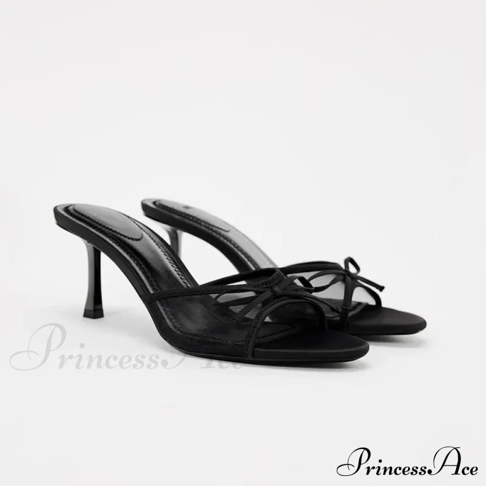 Summer Bow Decorated Mesh Fabric High-heeled Fashion Low Heel Pump