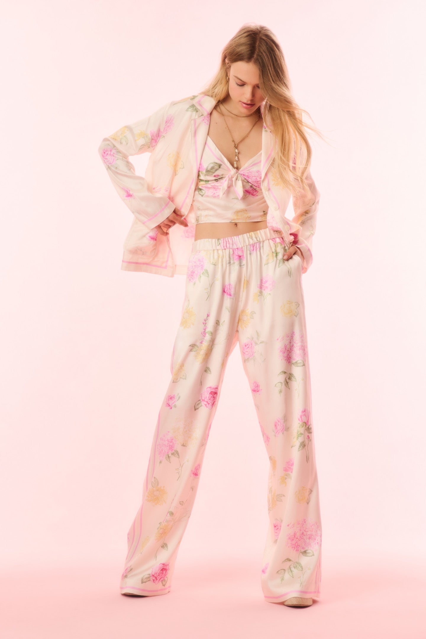 Helia Satin Floral Wide Leg Pant
