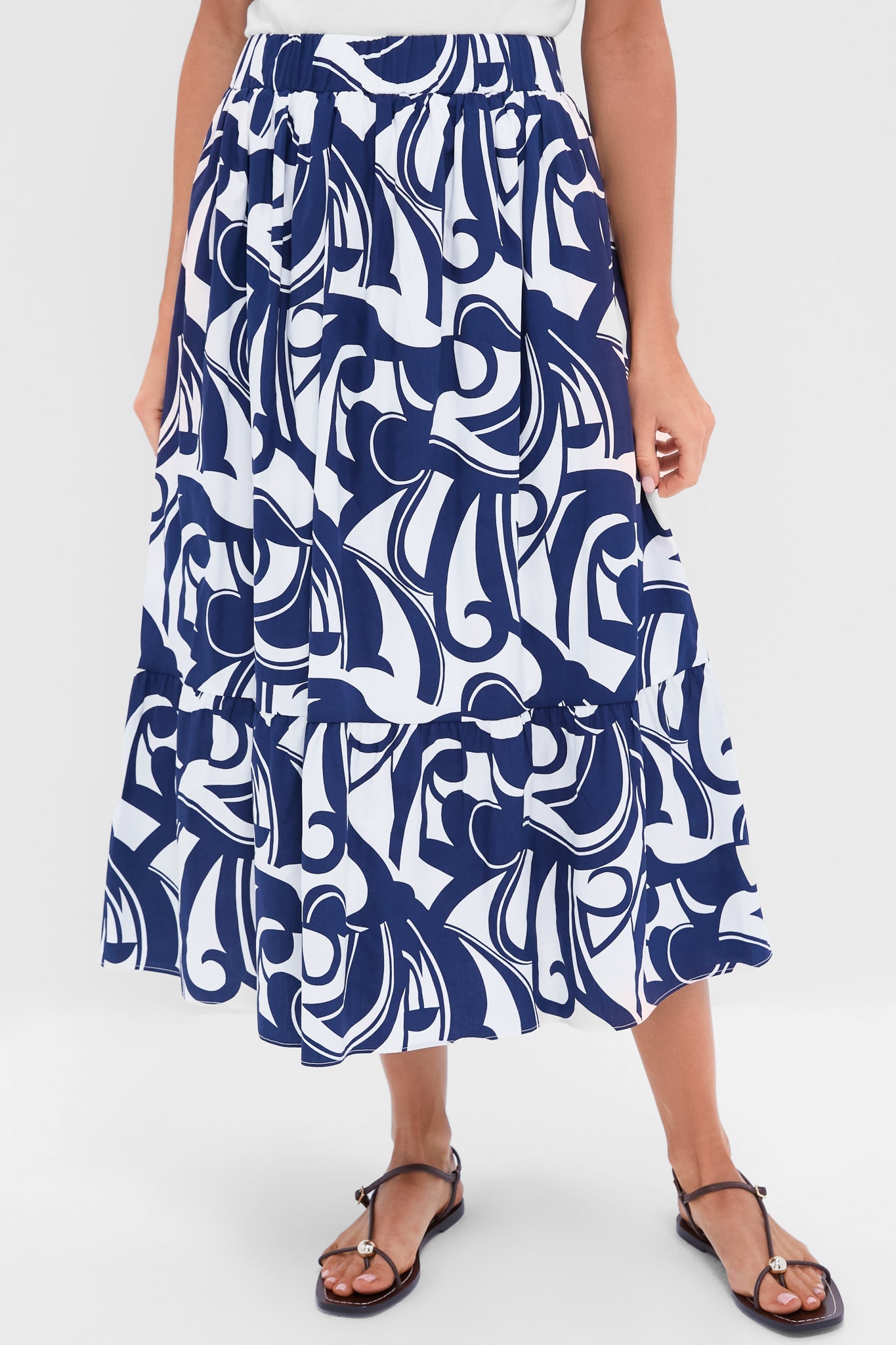 Navy & White Swirl Print Willard Maxi Skirt