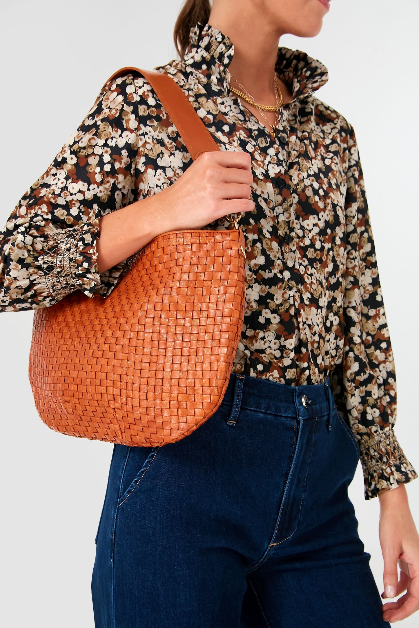 Natural Woven Checker Moyen Messenger