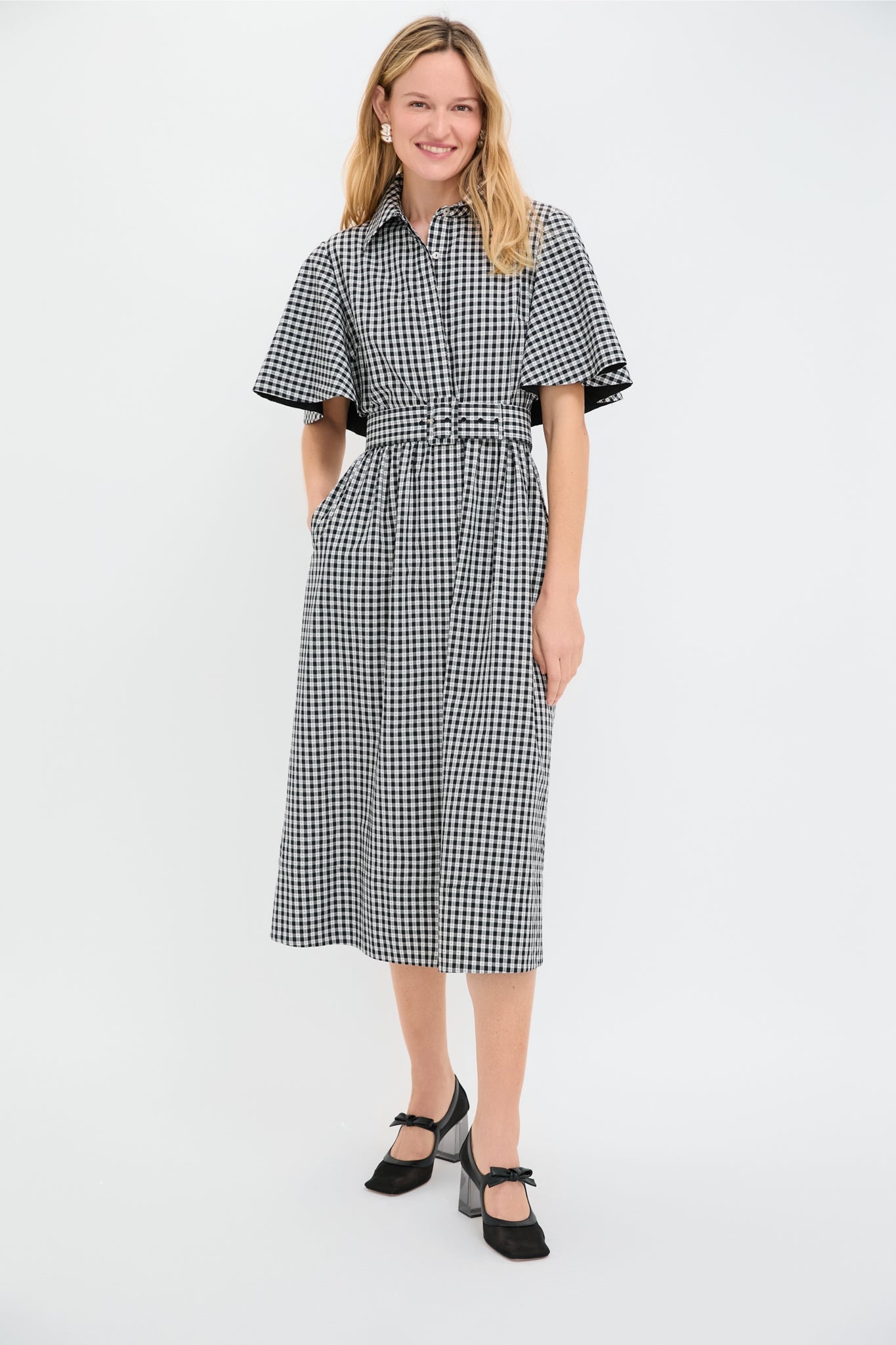 Black Gingham Cape Chloe Dress