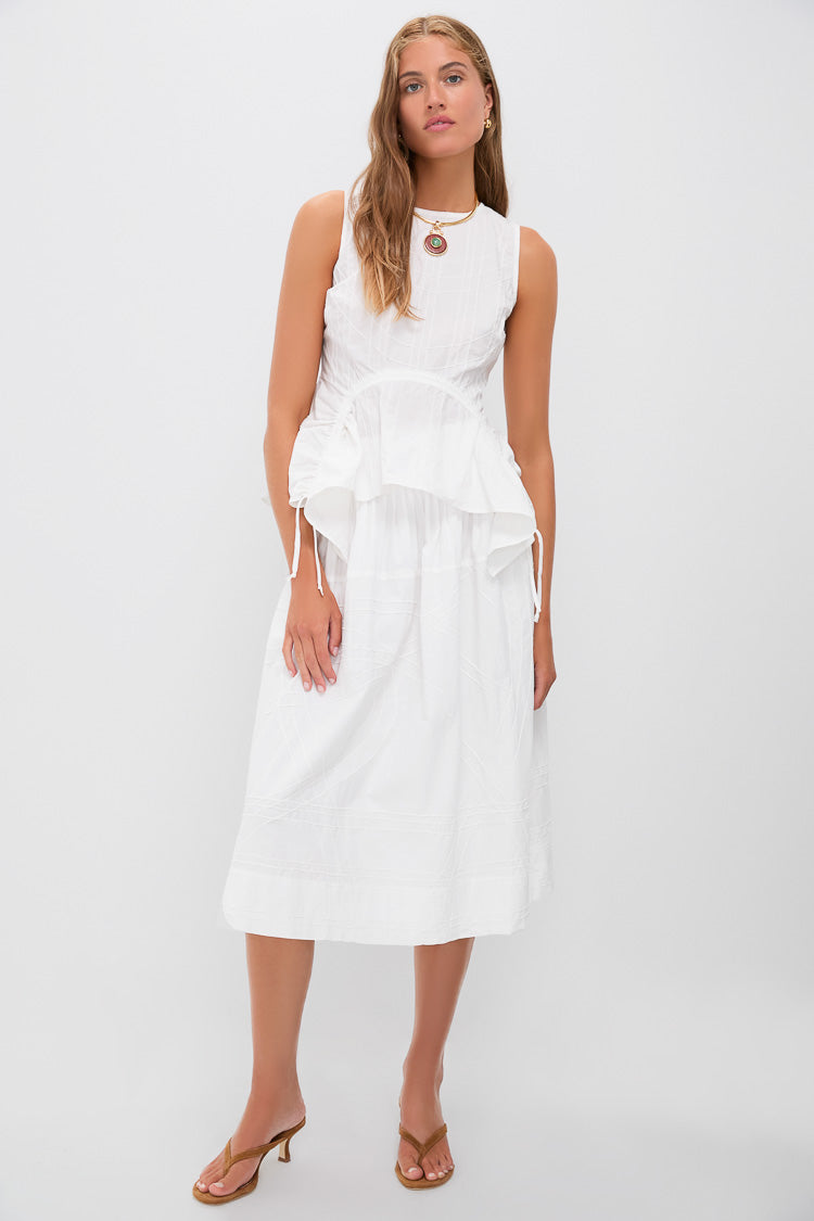 White Camden Cotton Poplin Midi Skirt