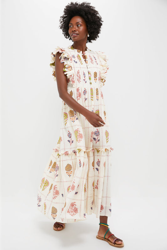 Taormina Cream Scallop Pintuck Maxi Dress