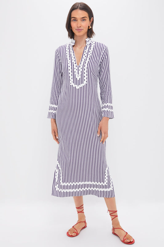 Navy and White Classic Caftan with Ric-Rac