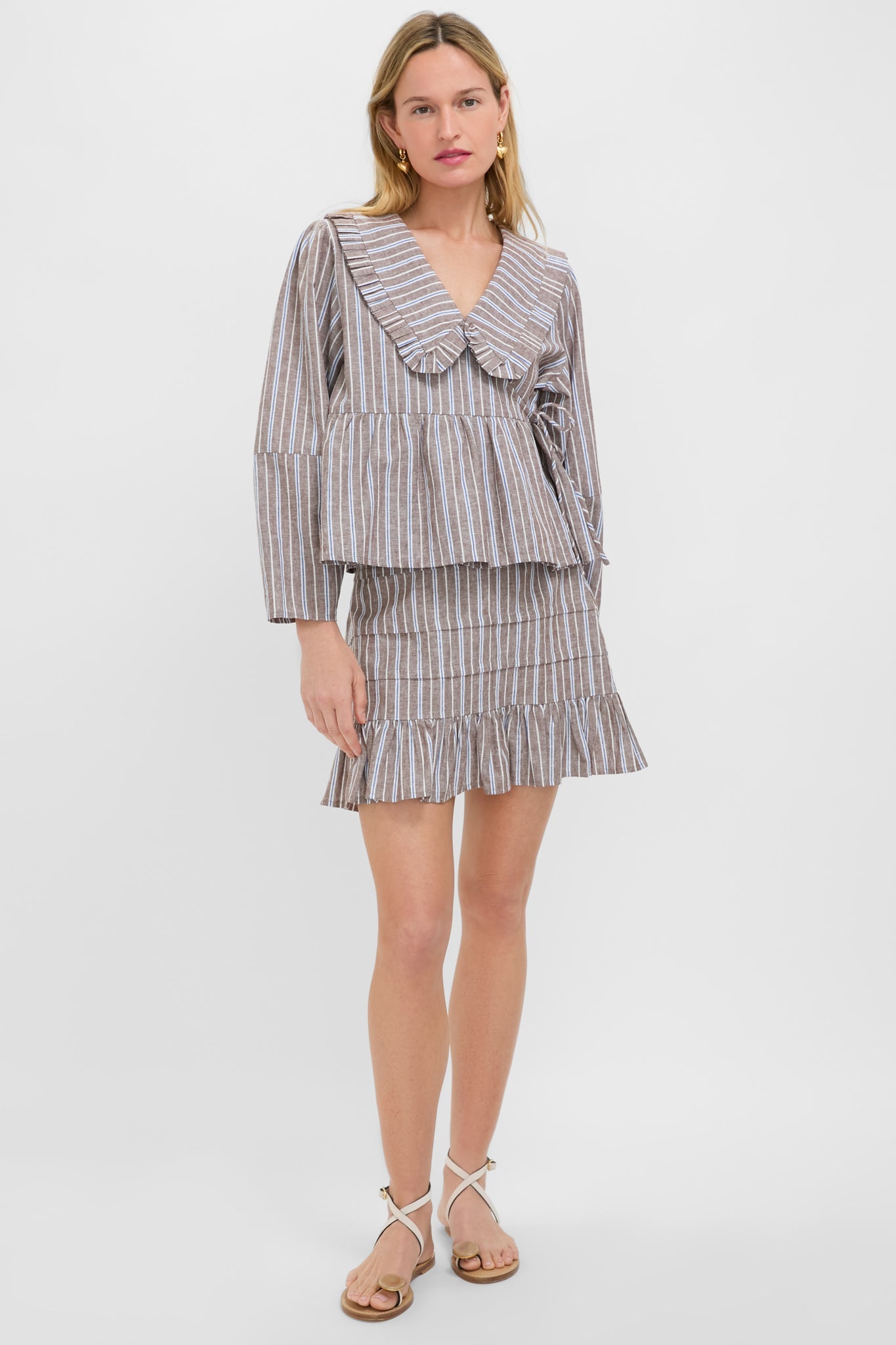 Summer Stripe Linen Ruffle Amira Mini Skirt