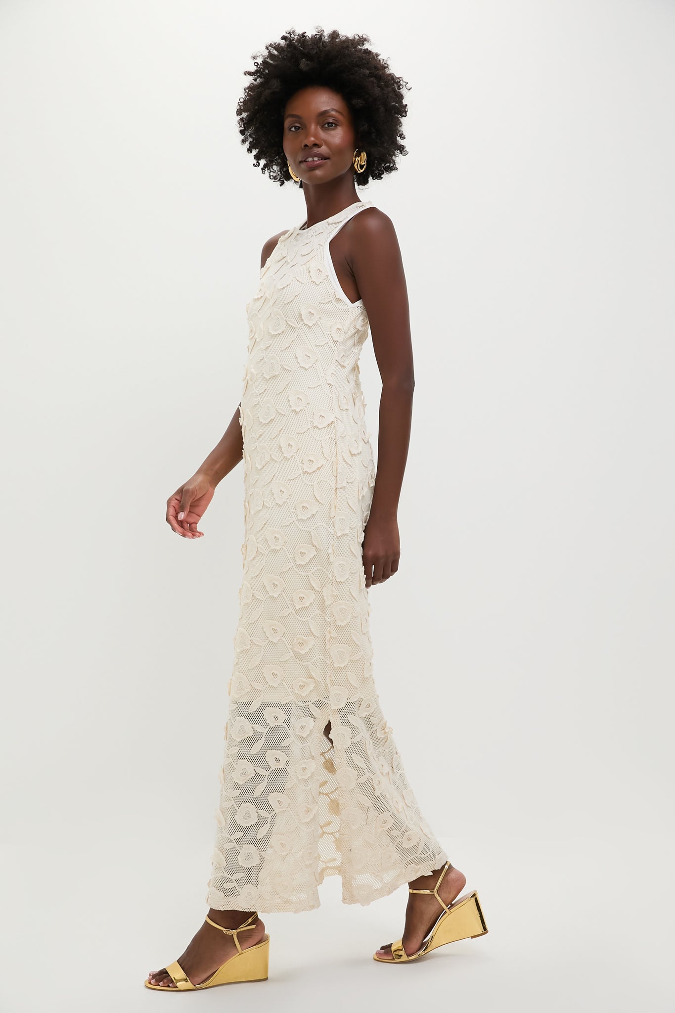 Tan Lace Applique Farrah Dress