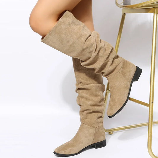 Suede Pointed Toe Knee-High Boots