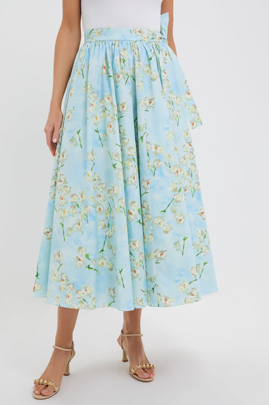 Little Lillies on Blue Evelyna Midi Skirt