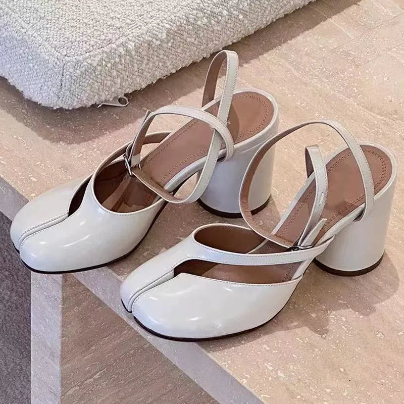 Shiny Leather Slingback Dark High Heel