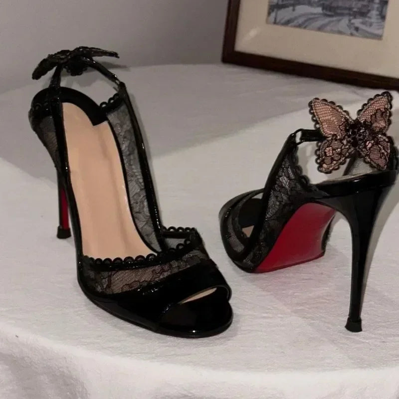 Lace Bow Gothic Slingback Sandals Tall Heel