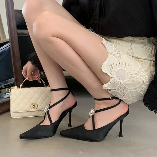 Sparkling Gothic Ebony Satin Mary Janes Tall Heel