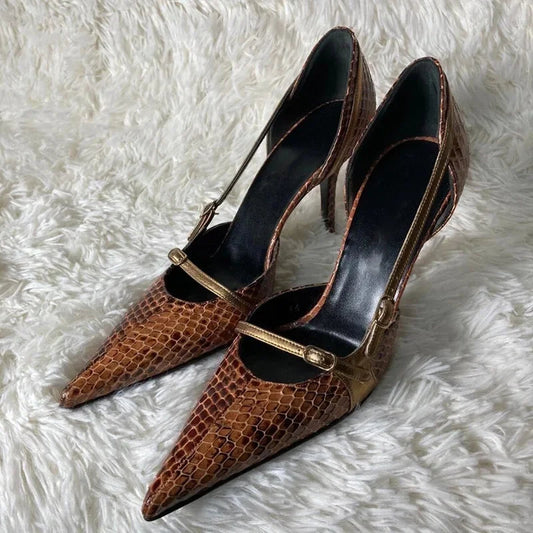 Reptile Covering Medieval Pointed Slim Heel Tall Heel