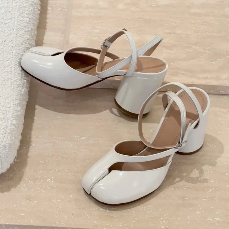 Shiny Leather Slingback Dark High Heel