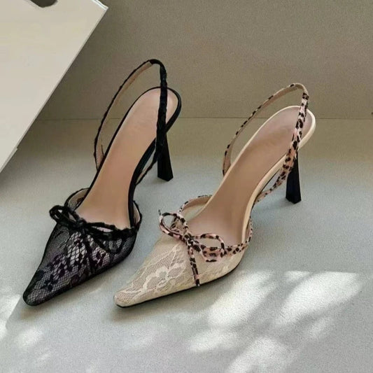 Leopard Pattern Gothic Lace Ribbon Tall Heels Tall Heel
