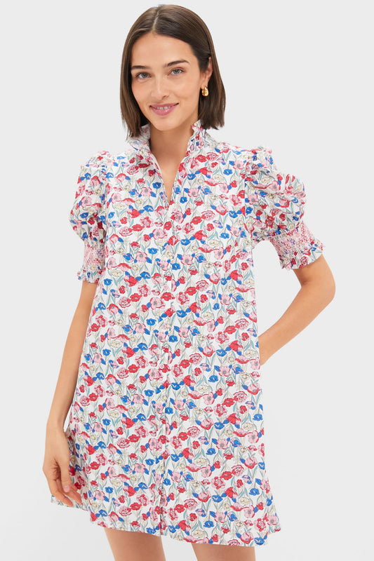 Red & Blue Clover Floral Mini Lou Lou Dress