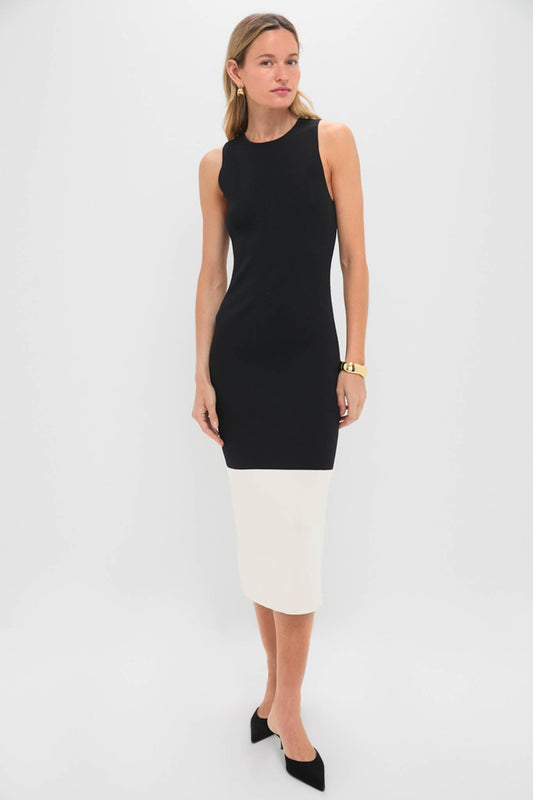 Black & Cream Charlotte Knit Midi Dress