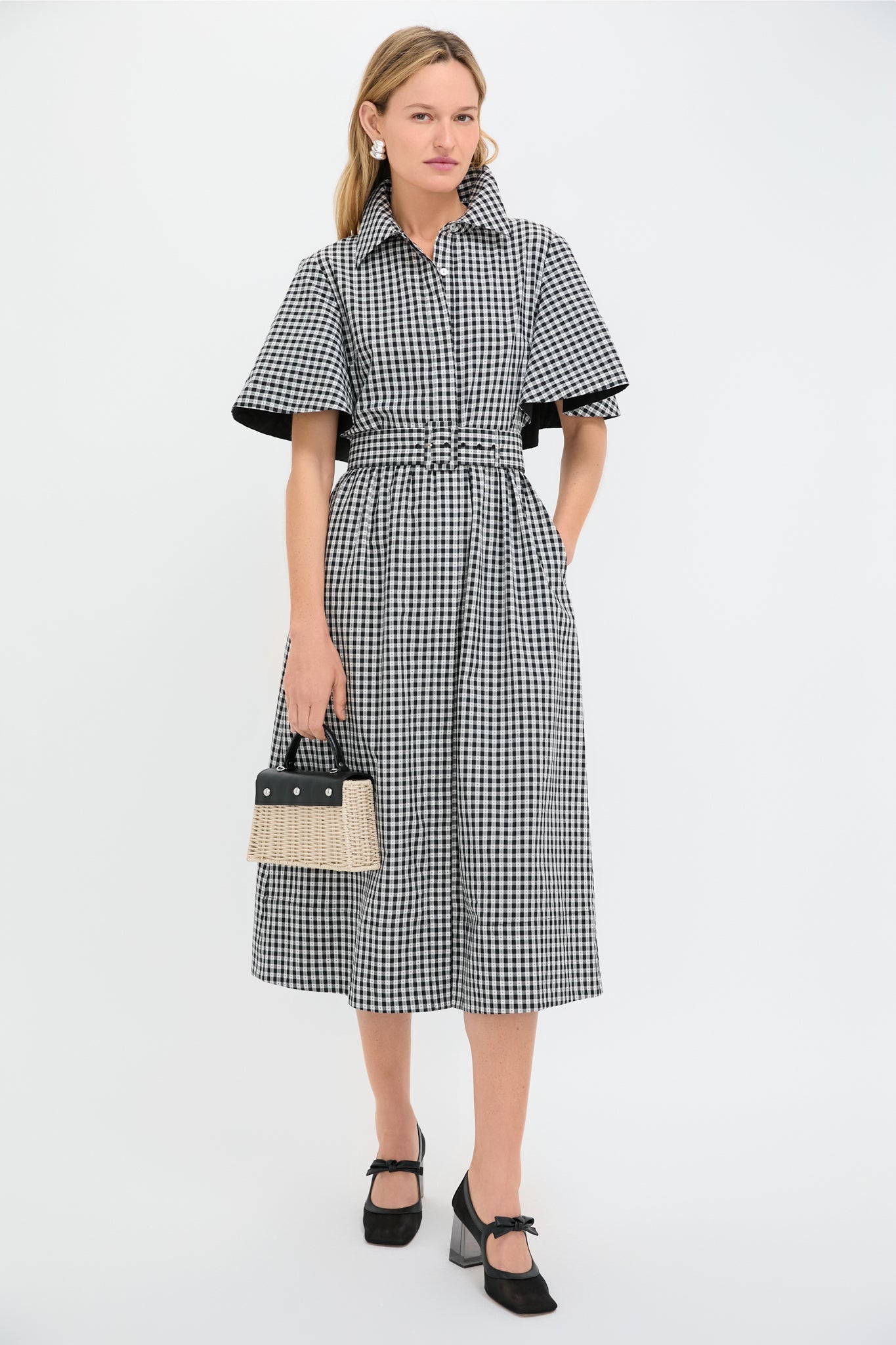Black Gingham Cape Chloe Dress