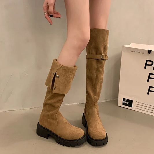 Brand New Female Platform Thigh High Slim Chunky Heels Party Knee High Boot