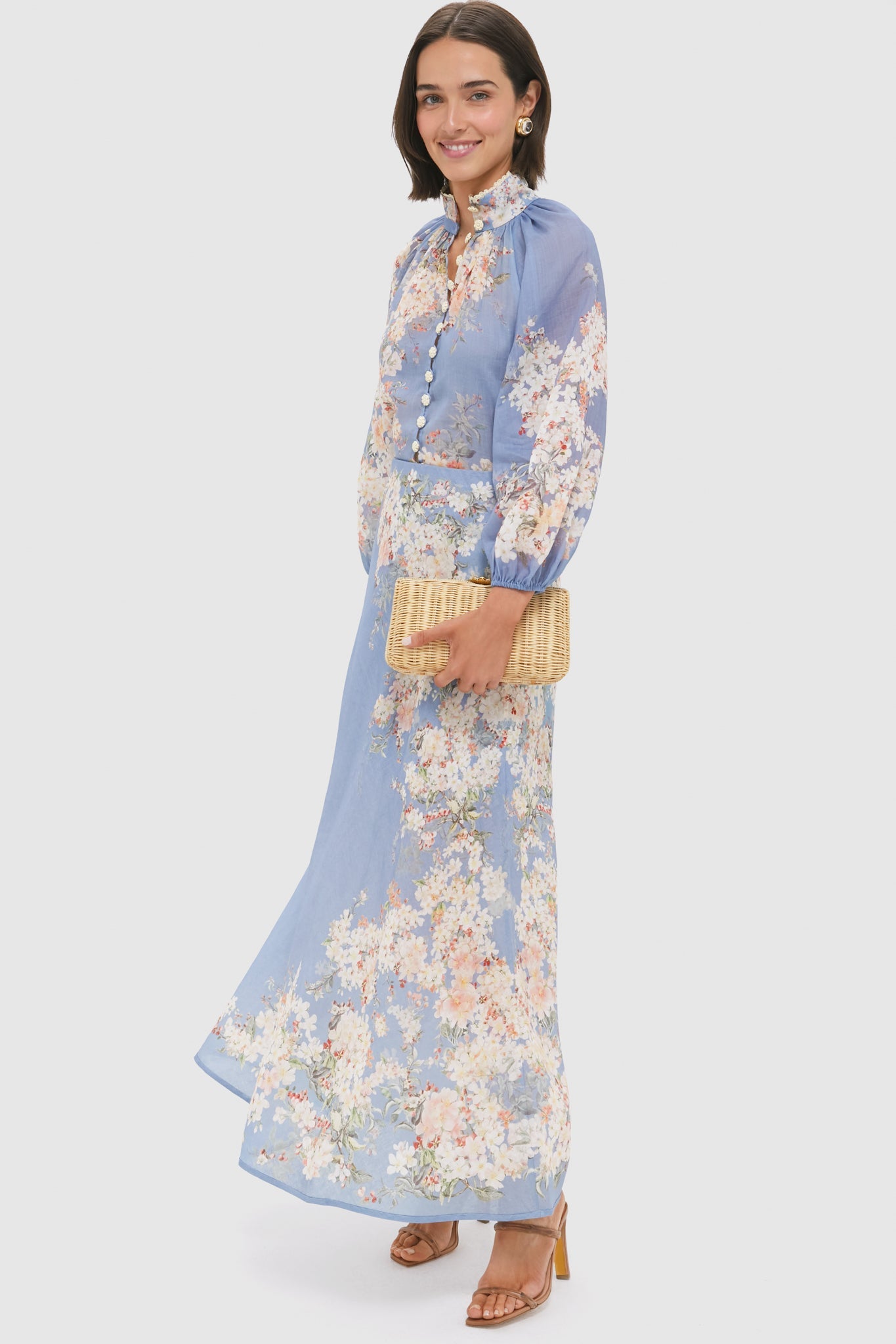 Teal Blue Botanical Floral Cascadian Bias Skirt