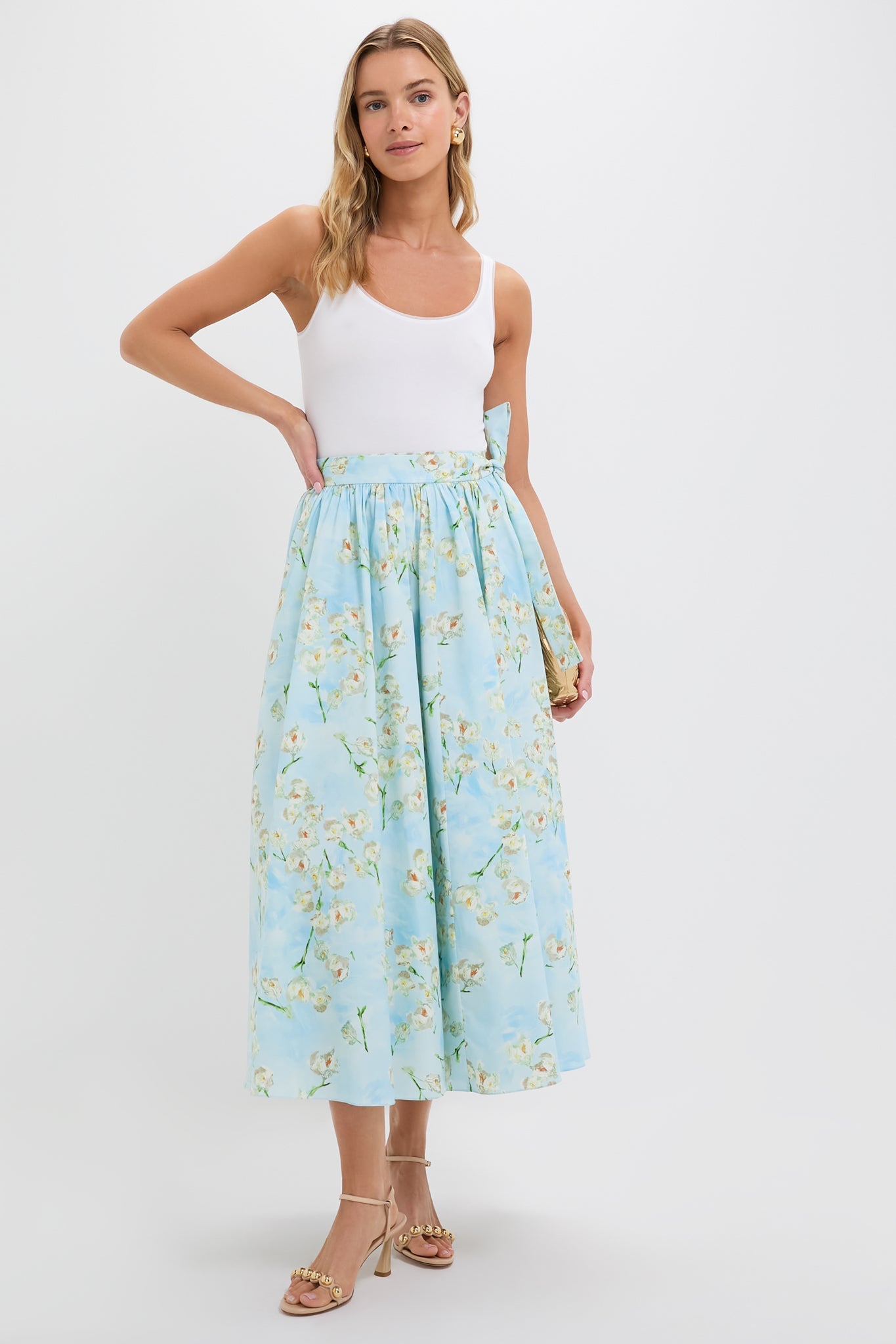 Little Lillies on Blue Evelyna Midi Skirt