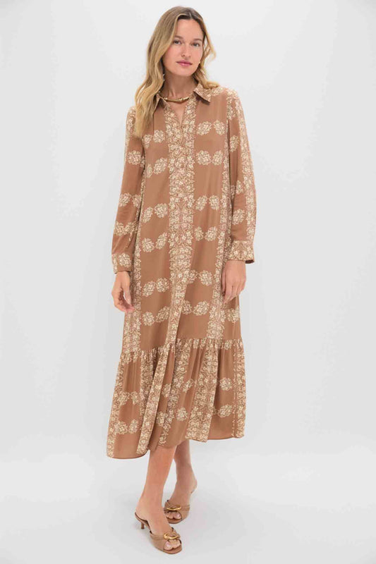 Tan Floral Miller Maxi Shirt Dress
