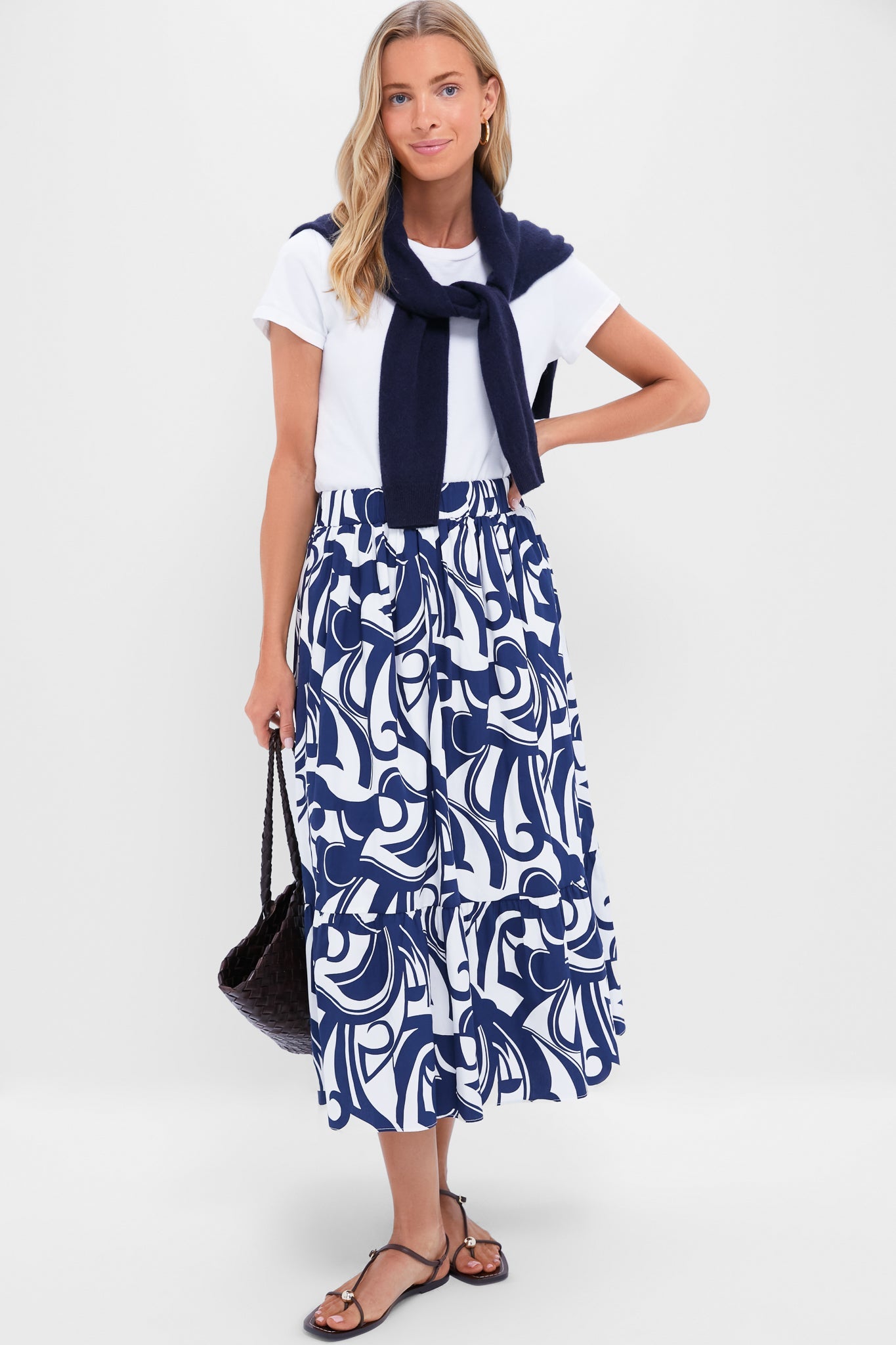 Navy & White Swirl Print Willard Maxi Skirt