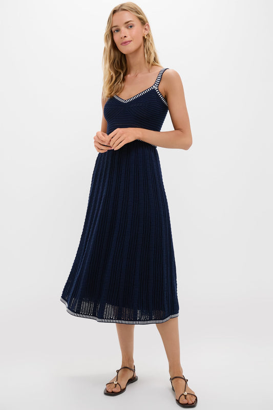 Navy with White Trim Knit Anne Dress