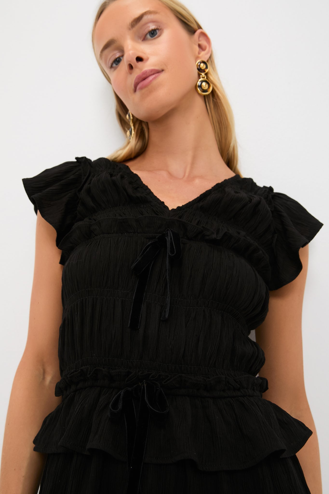 Black Flutter Sleeve Midi Dress