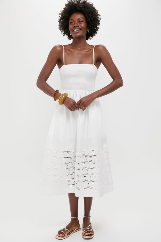 White Smocked Seashell Embroidery Harbor Dress