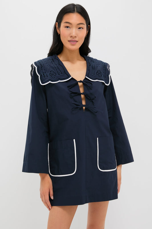 Navy Marie Embroidery Dress